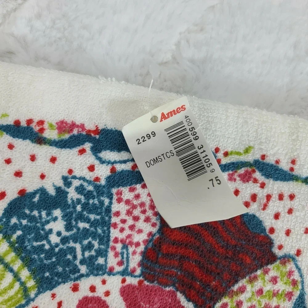 2 Vintage Hand Towels from Ames Department Store NWT white floral design